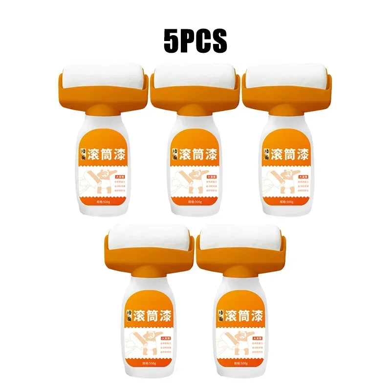 Five sets of antibacterial wall repair paint and roller brushes shown in orange and white packaging.