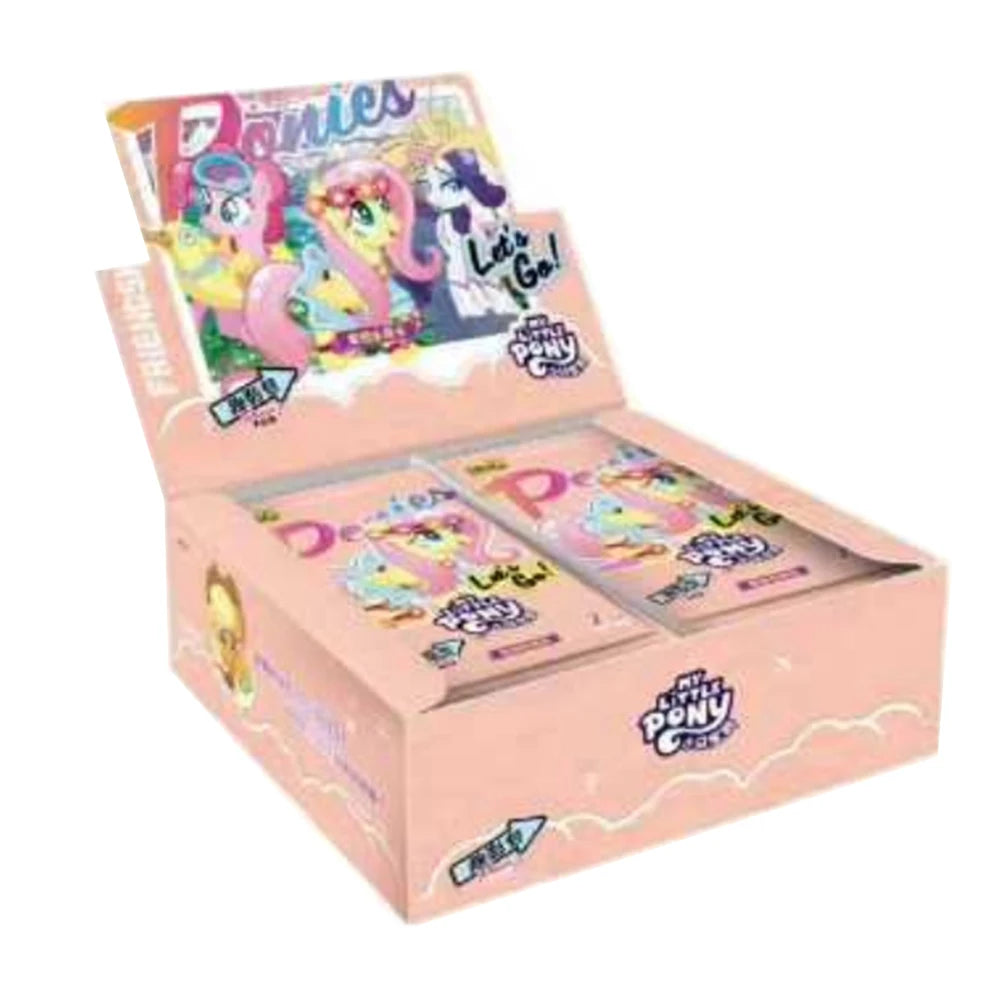 A box of My Little Pony Friendship Eternal Radiant Moon Gilded card pack featuring ponies and artwork.