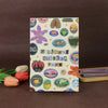 A colorful sticker book featuring various fruit, nature, and themed illustrations for scrapbooking.