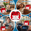 A collection of handmade crochet game controller decorations including a red controller, a green controller, and a red decora