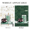 Before and after comparison of 3D self-adhesive PVC tiles used as wall stickers in a kitchen setting.