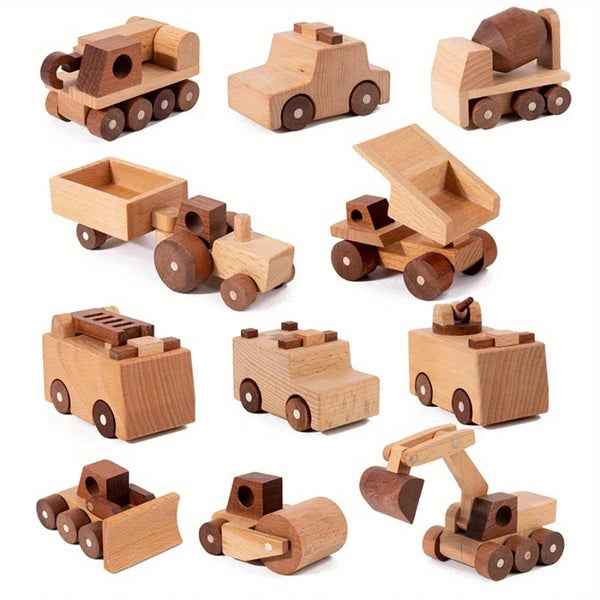 Wooden Engineering Vehicle Toy Set (11 Pieces)