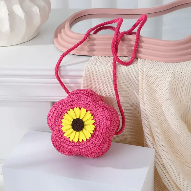 Floral Woven Straw Crossbody Bag