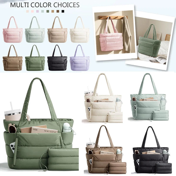 Quilted Puffy Tote Bag with Laptop Sleeve