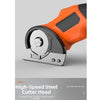 Orange high-speed steel cutter head for a cordless rotary scissors tool.