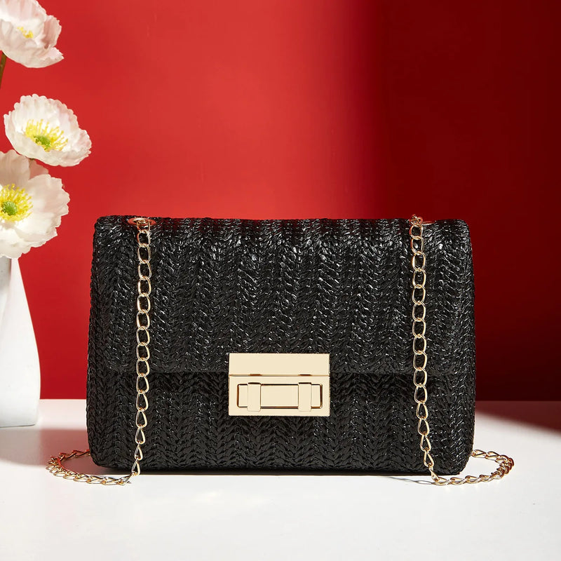 Bohemian Woven Crossbody Bag with Chain Strap