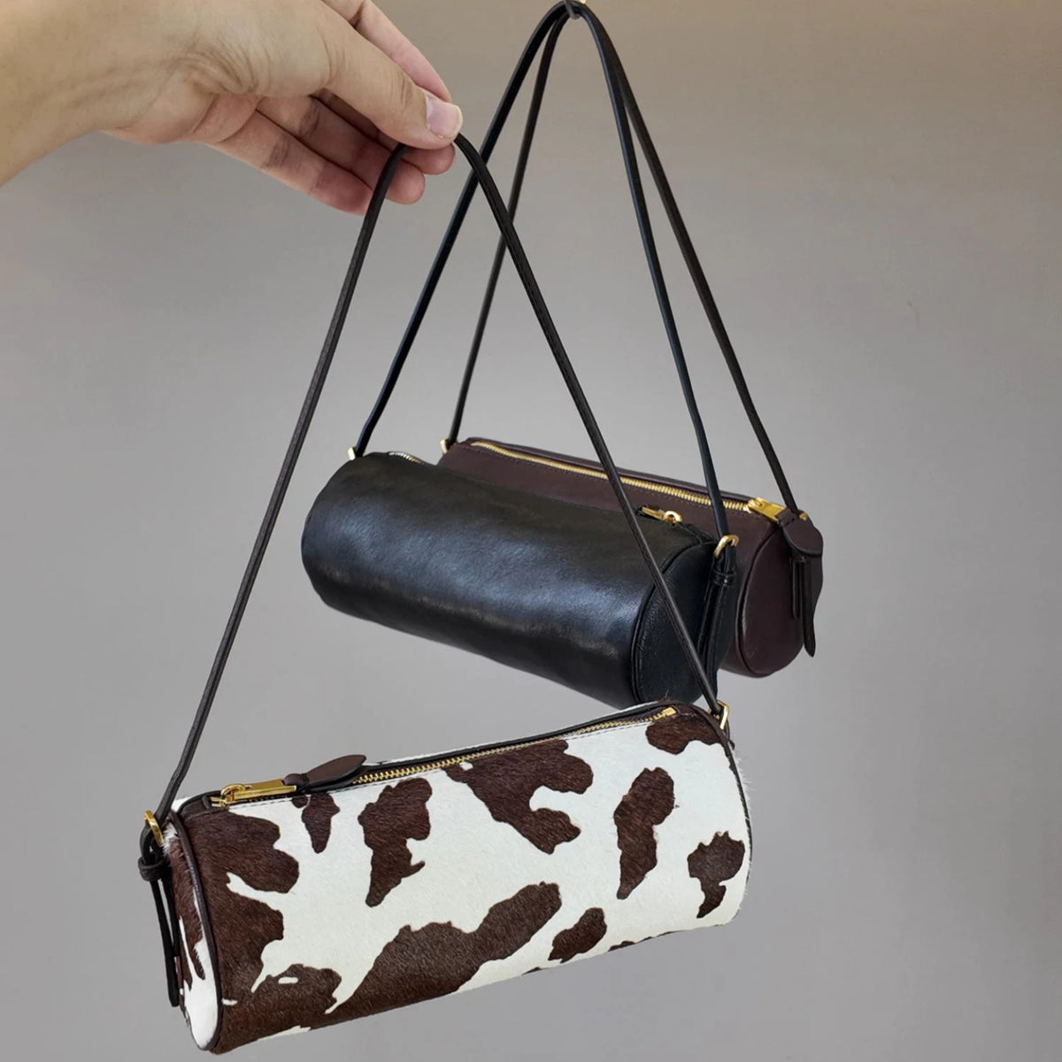Vintage Y2K Vegetable-Tanned Leather Cylinder Bag