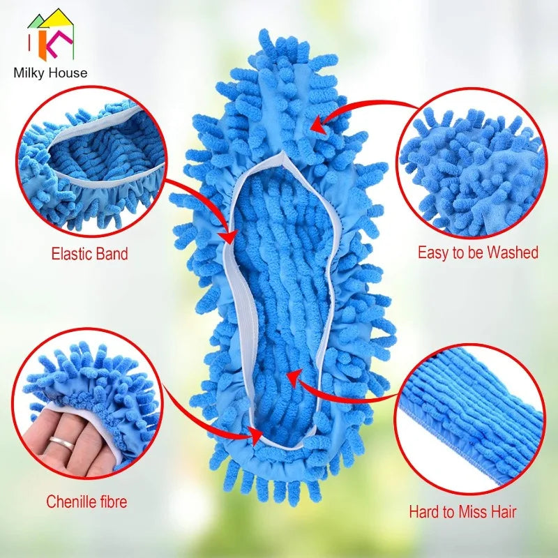 Chenille Dust Mop Slippers for Hands-Free Floor Cleaning