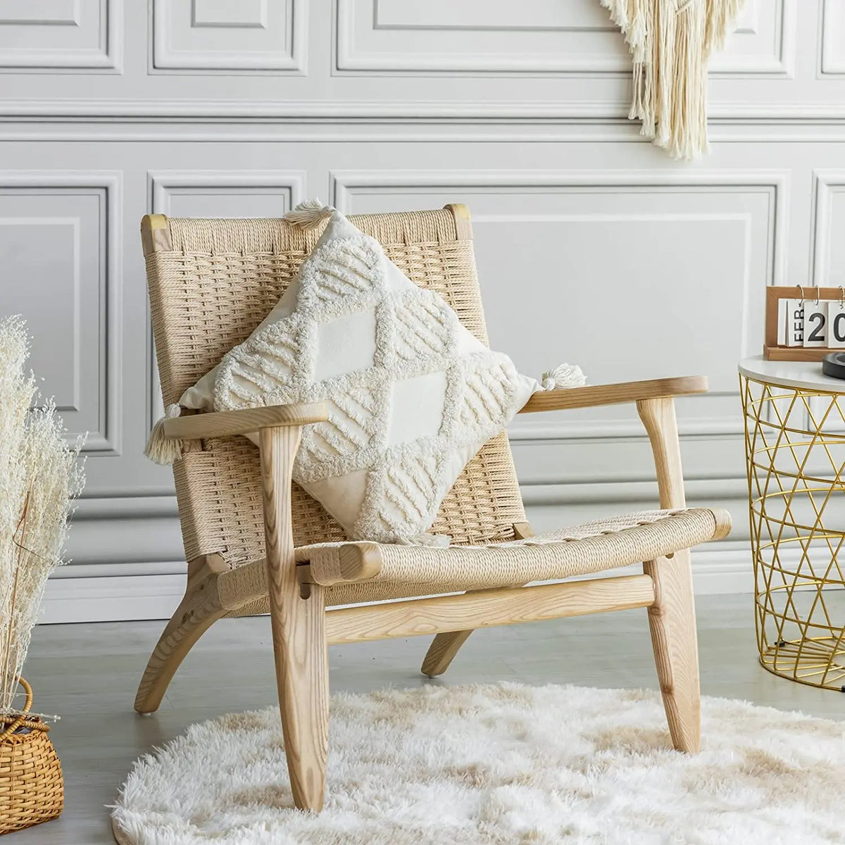 Housse de Coussin en Coton Bouffant avec Frange