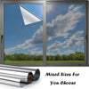 A window with one-way privacy film showing a bright sky and green landscape.