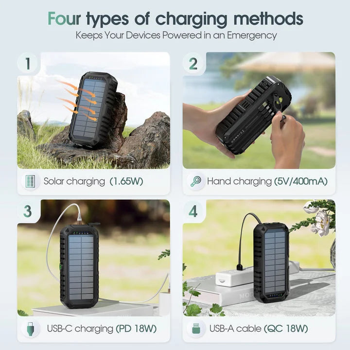 40,000mAh Solar Power Bank with Hand Crank & Multi-Cable