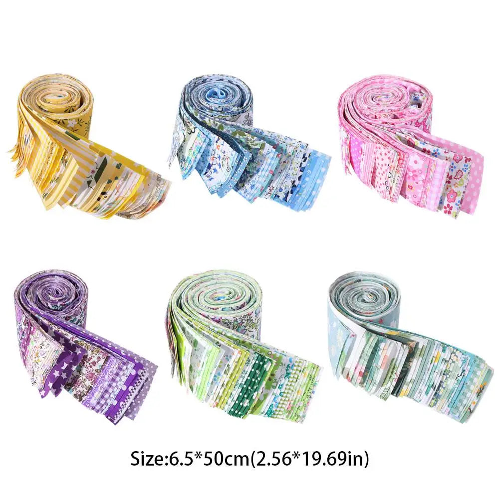 A collection of 40 floral cotton fabric strips in various colors and patterns for quilting and patchwork
