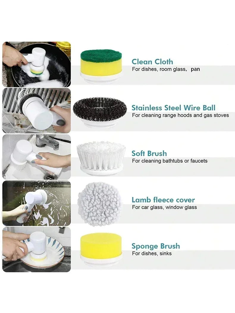 Cordless Spin Scrubber with 5 Replaceable Brush Heads