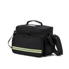 Black waterproof double-layer trauma and first aid bag with a reflective stripe on the front