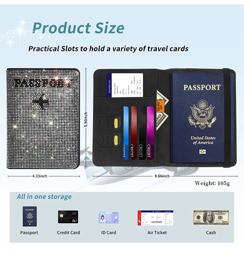 Crystal Rhinestone Passport & Card Holder Case