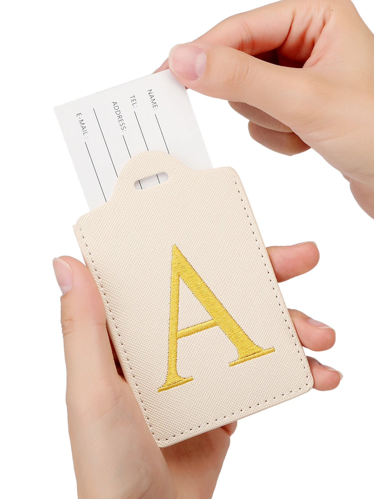 Personalized Embroidered Leather Luggage Tag with Letter Initial