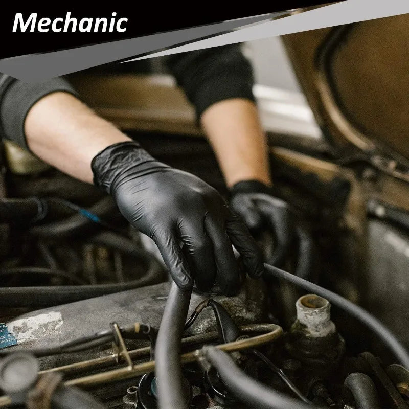 Heavy-Duty Black Nitrile Disposable Gloves (Latex-Free)