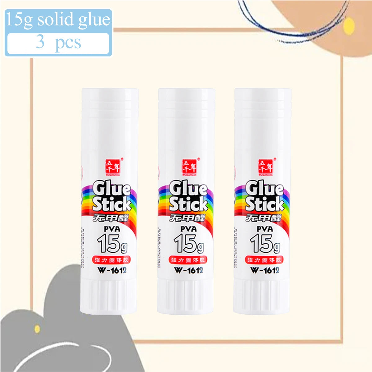 Three tubes of 15g Glue Stick PVA glue for crafts and office use