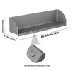 A gray flexible silicone sink splash guard with a suction cup base shown in profile view.