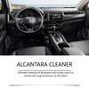 Interior view of a car showing the Alcantara cleaner product packaging and dashboard.