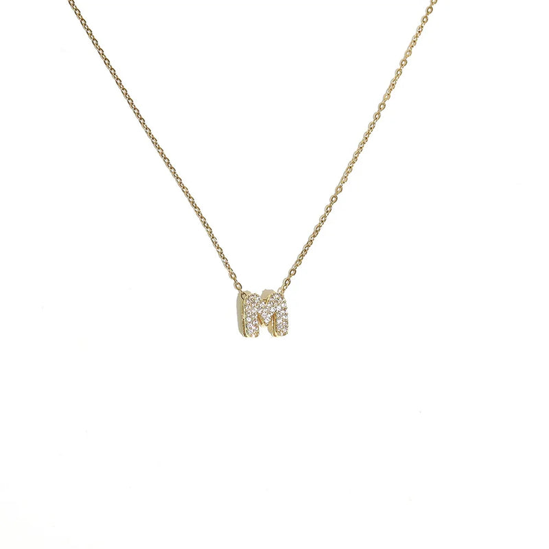 Initial Letter Pendant Necklace with Cubic Zirconia