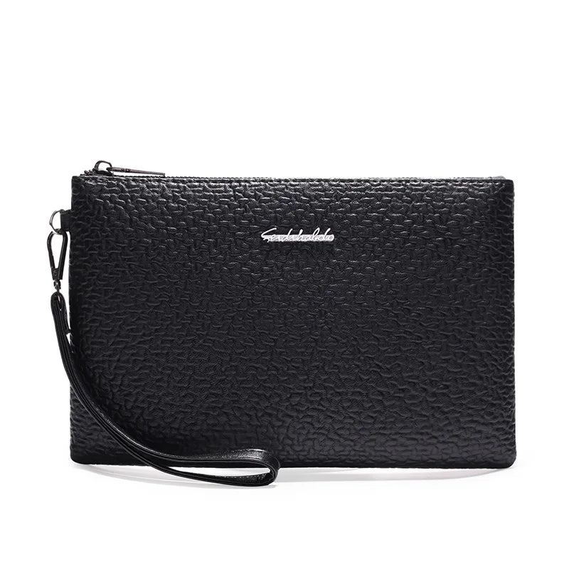 Men's Soft PU Leather Clutch Bag with Zipper Closure