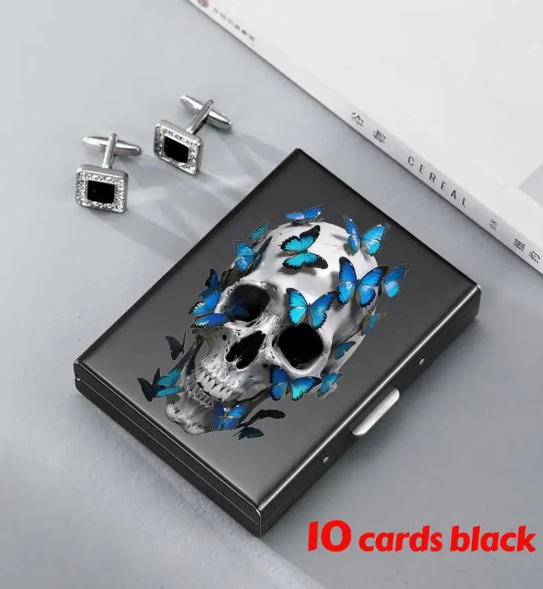 Skull Print Stainless Steel Credit Card Holder Wallet