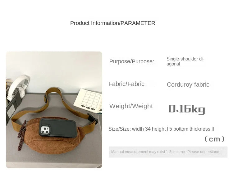 Corduroy Waist Pack for Women – Versatile Crossbody & Shoulder Bag