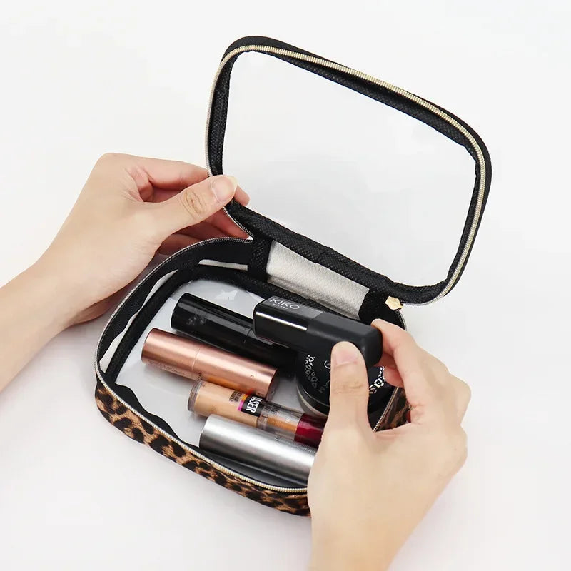 Leopard Print Transparent Makeup Bag with Waterproof Zipper