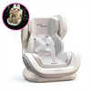 A light beige car seat accessory featuring a Labubu-inspired design with a storage clip.