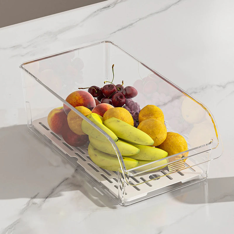 Clear Fridge Organizer Bins – Rectangle Plastic Storage for Fruit, Vegetables & Beverages