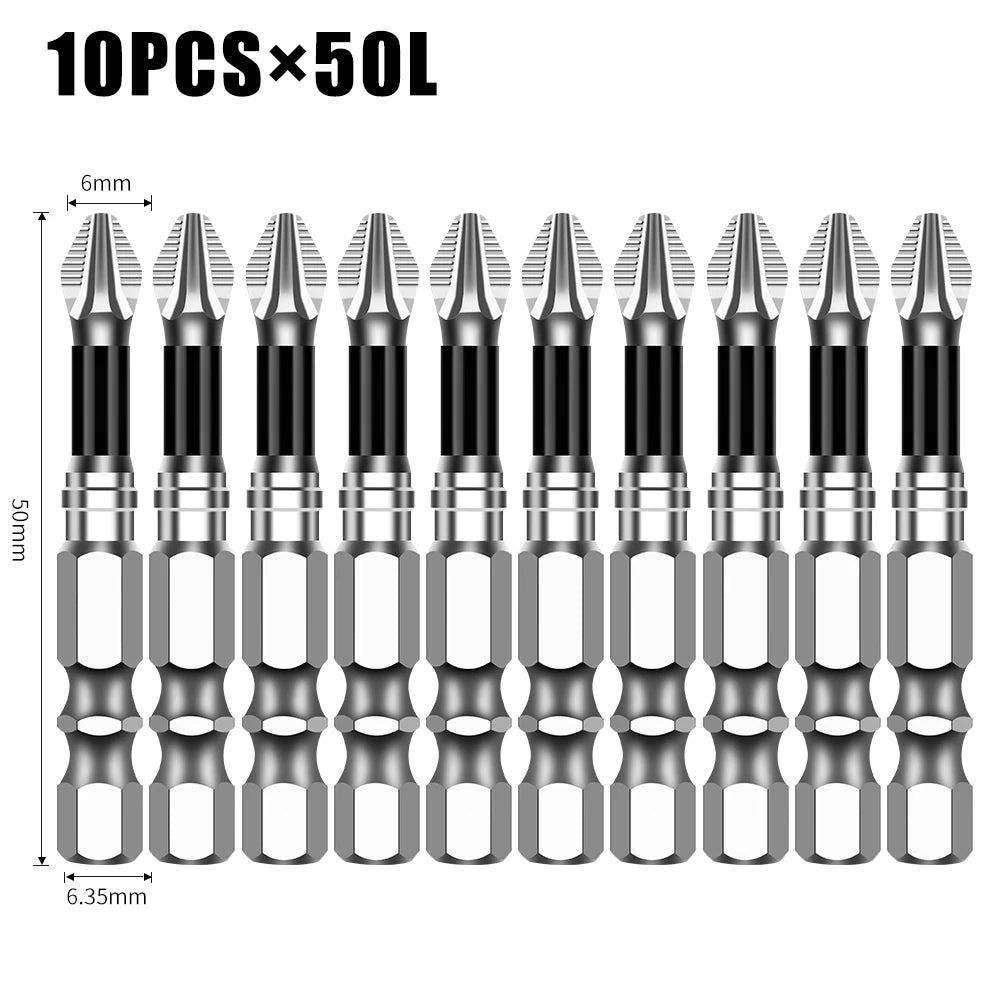 Magnetic Cross Head Screwdriver Bit Set (S2 Steel, Anti-Slip)