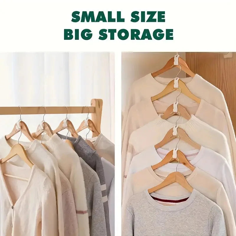 A display of small size big storage clothing items hanging on wooden hangers.