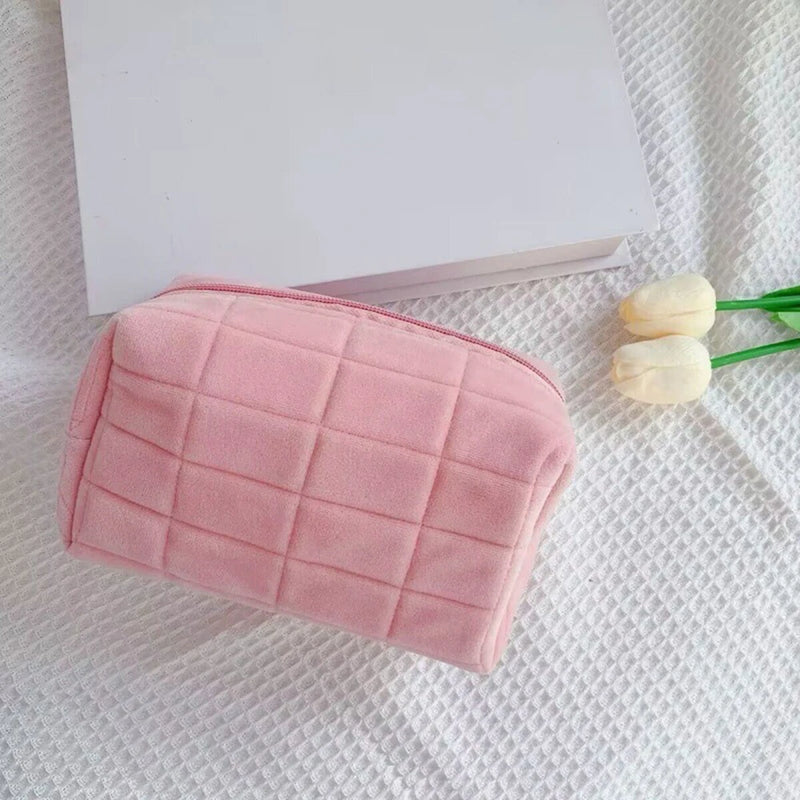 Soft Plush Cosmetic Bag with Zipper Closure