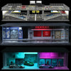 A diorama kit featuring a garage scene with a storefront and an interior display of cars.