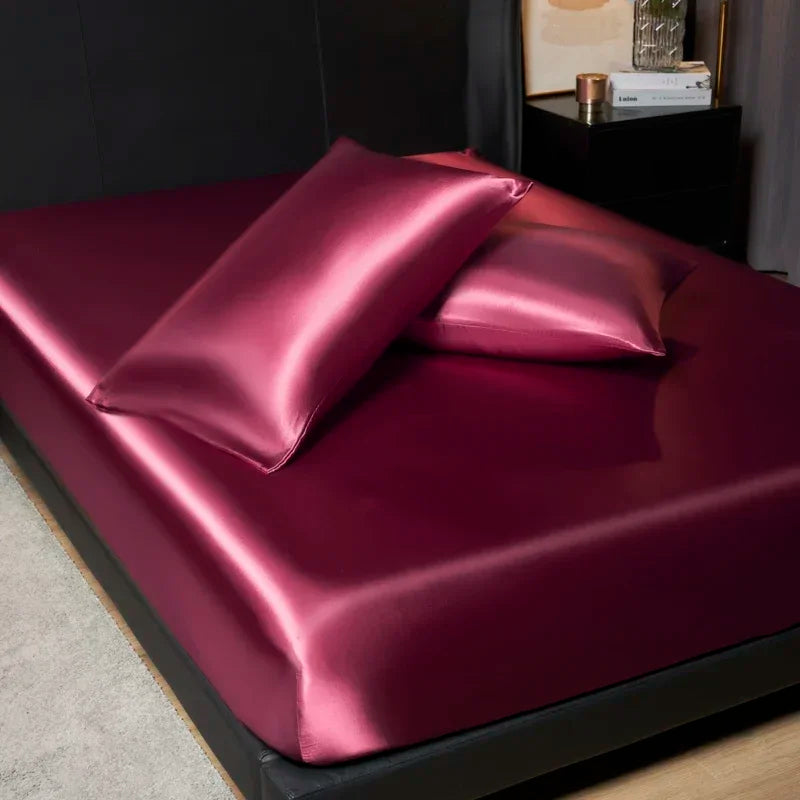 Luxury Satin Fitted Sheet Set with Pillowcases