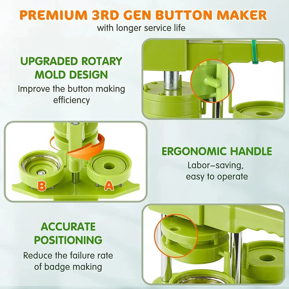 DIY Pin Button Maker Machine Kit with 100 Button Parts and Circle Cutter