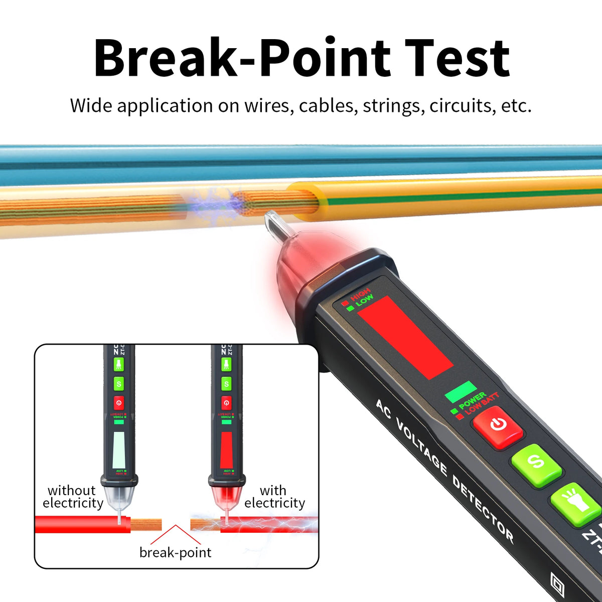 Non-Contact AC Voltage Tester Pen with Break-Point Detection
