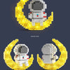 A set of Luminous Astronaut Moon Micro Building Blocks featuring an LED light, shown in three views.