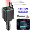 A black retractable car charger with a digital display and multiple output ports for Android devices.