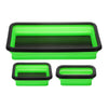 A set of three collapsible magnetic parts trays in bright lime green and black.