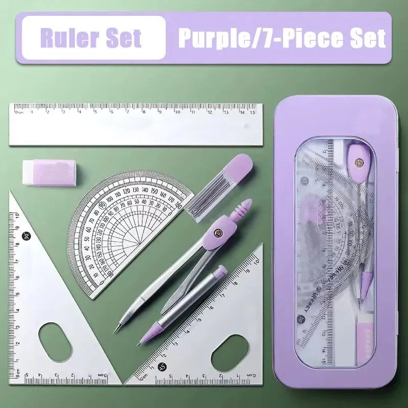 7-Piece Geometry Set with Compass and Ruler
