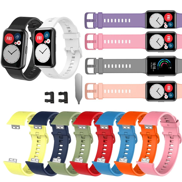 Various colored silicone sport bands and straps for a Huawei Watch Fit