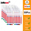 A set of 50 long-head waterproof deep hole markers in mixed colors for woodworking and construction