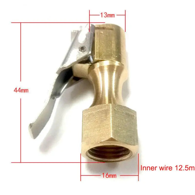 Brass tire inflator chuck featuring a quick-connect clip and inner wire