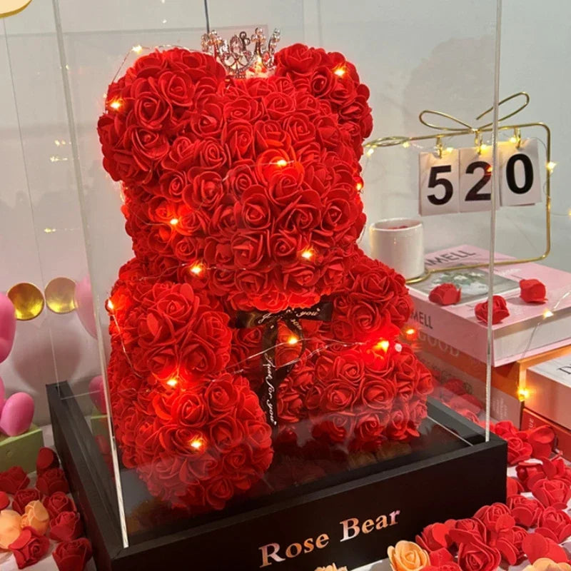 Eternal Rose Teddy Bear Gift for Mom, Valentine's Day & Home Décor