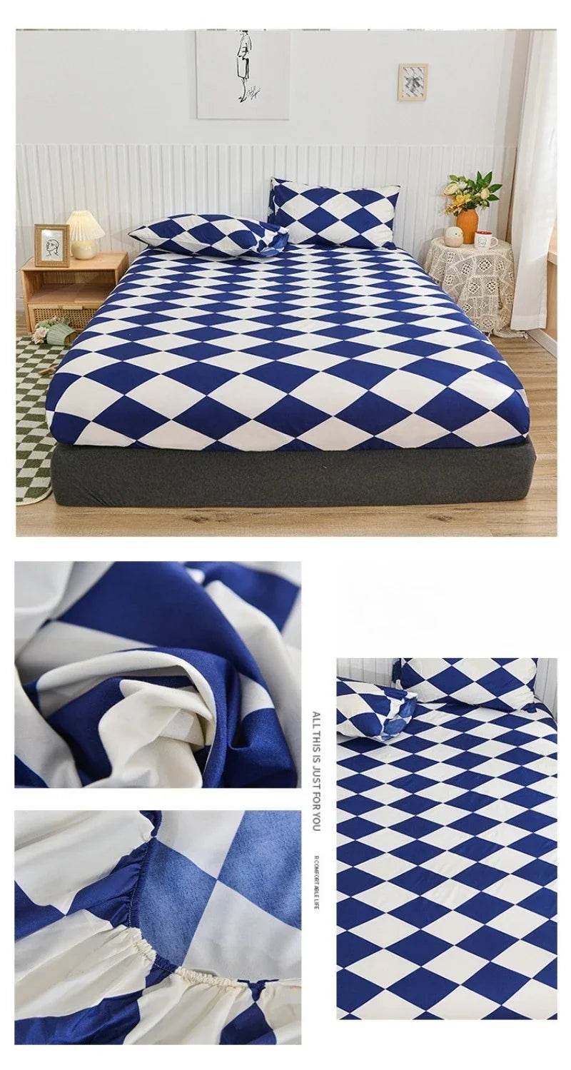 Non-Slip Fitted Sheet with Elastic Edges – Geometric Print, Soft Cotton Feel