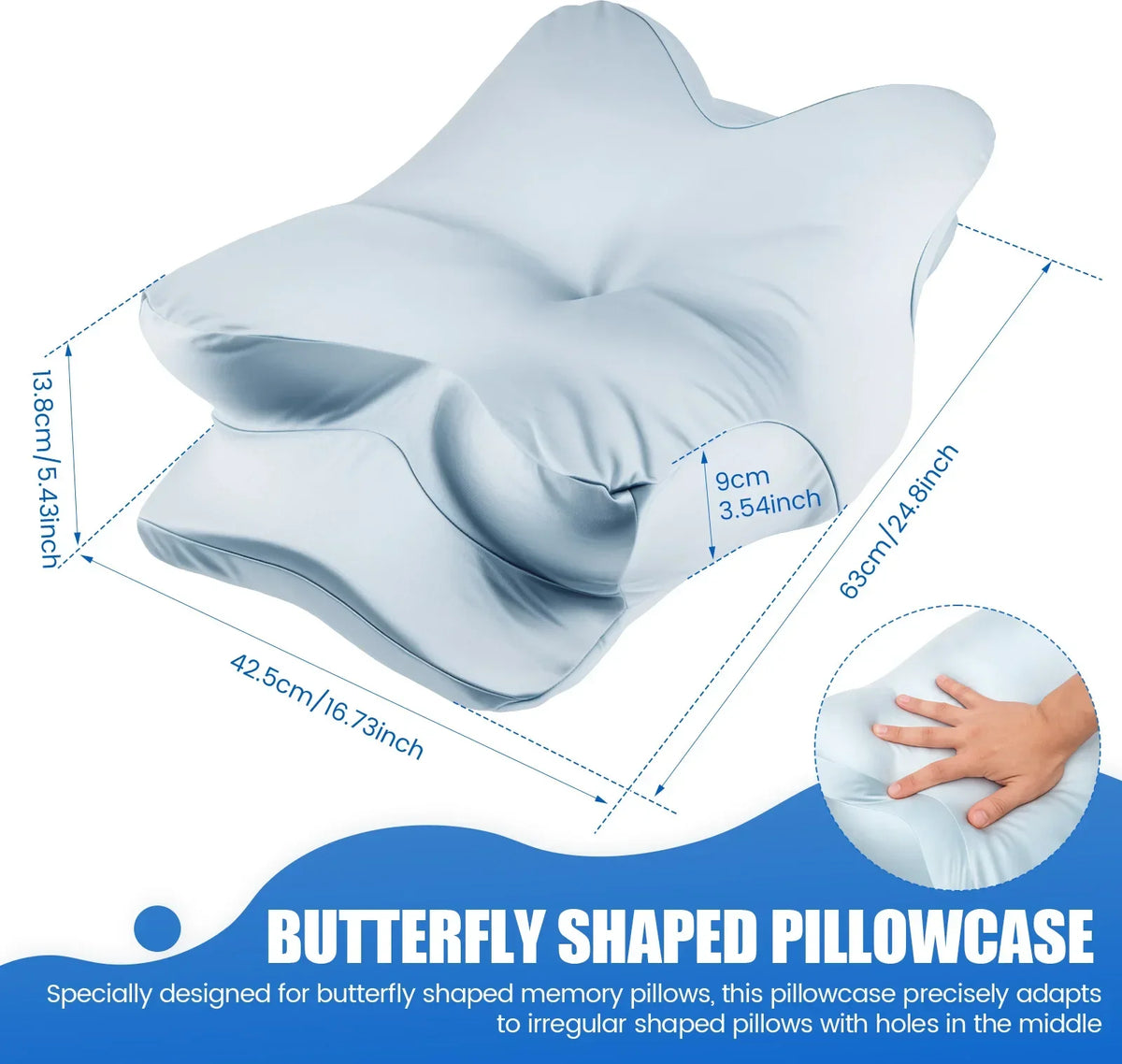 Butterfly shaped pillowcase designed for irregularly shaped pillows with holes in the middle