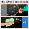 Before and after comparison showing a tool removing stubborn stains from a surface.