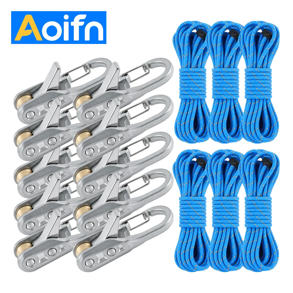 Set of heavy-duty rope tensioners with roller and reflective nylon rope